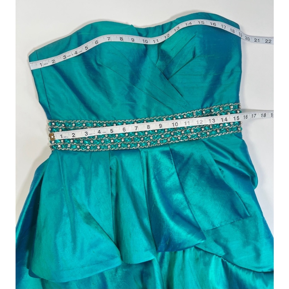 Women's JOVANI Silk Teal Mermaid Prom Jewelled Dress Size 12 - Picture 10 of 17